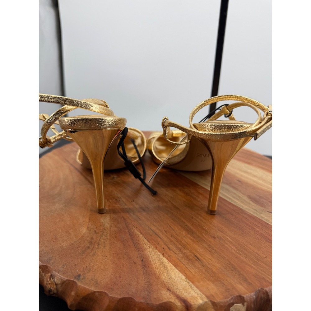 Zara metallic cover front strappy sandals heels gold High Heel 37 6.5 Square Toe - Picture 6 of 10